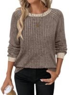 WIHOLL Long Sleeve Shirts for Women Lightweight Sweaters Fall Outfits 2025 Color Block Winter Clothing Dressy Casual Soft - Image 5
