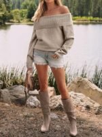 LILLUSORY Womens Off The Shoulder Sweater Oversized Batwing Sleeve Loose Pullover Sweaters Tops - Image 2