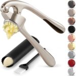 Zulay Kitchen Premium Garlic Press Set - Rust Proof Professional Garlic Mincer Tool - Easy-Squeeze, Easy-Clean with Soft, Ergonomic Handle - Silicone Garlic Peeler & Brush (Silver) - Image 4