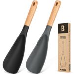 Cooking Spoon for Nonstick Cookwares, Great for Cooking and Serving Sturdy BPA-Free Matte Silicone, Wood Handle Spoon for Mixing, Scoop, and Scrape (Black & Grey, 11.4 inch) - Image 3
