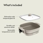bella Make & Take Electric Skillet, Fits-anywhere™ kitchenware, EverGood™ Ceramic Coating, Adjustable Temperature & Dishwasher-Safe Tempered Glass Lid, Cast Aluminum Base, 1200 Watt, Oatmilk - Image 3