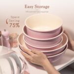 Astercook 21 Pcs Pots and Pans Non Stick Ceramic Cookware Set, Detachable Handles, RV Kitchen Cooking Set, Oven Safe, Induction Ready, Stackable, Pink - Image 2