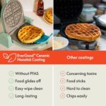 bella Flip-n-Store Waffle Maker with EverGood™ Ceramic Nonstick Coating, Fits-anywhere™ Kitchenware, Power Indicator Light, Cool Touch Handle & Cord Wrap, 7” Wide & 1" Deep Plates, 1000 Watt, Seaglass - Image 4